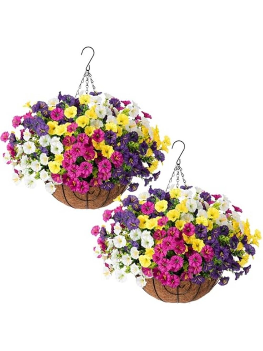 Artificial Hanging Flowers Baskets 2 Pack Outdoor Porch Patio Balcony Decor Faux